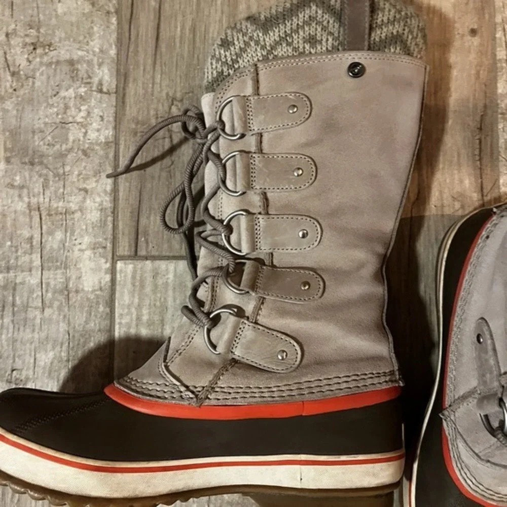 Sorel Boots Womens Size 10‎ Joan of Arctic Fossil Leather Knit Snow Waterproof